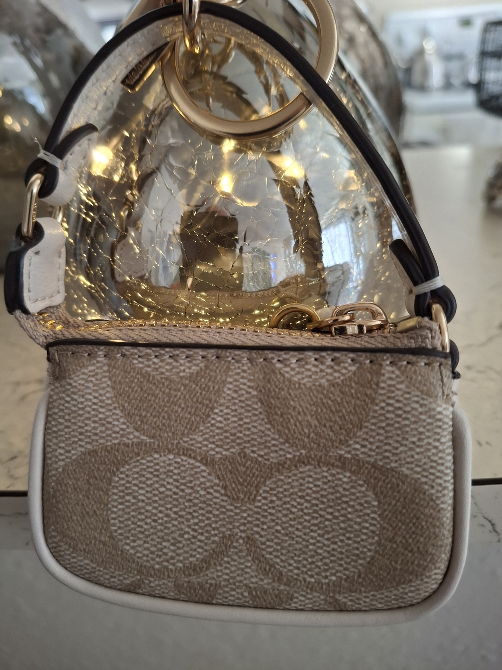 Coach Beige Signature Mini Bag with Red Cherry Charm - Picture 3 of 4